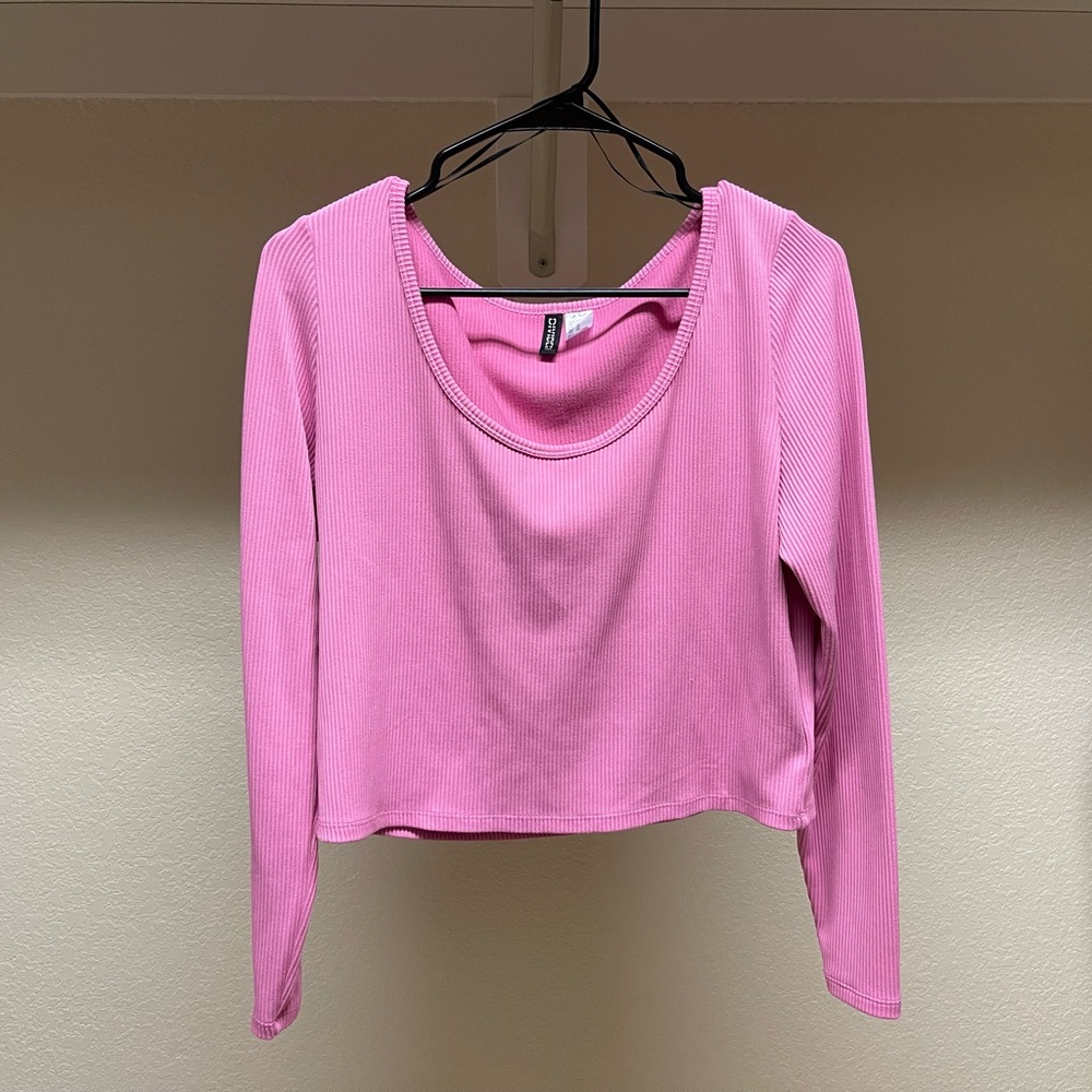 Pink Long Sleeve Crop Top